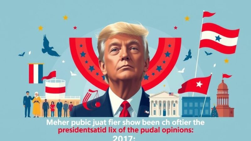 Графическое представление общественного мнения о президентстве Трампа, политическая символика, красные и синие тона.
