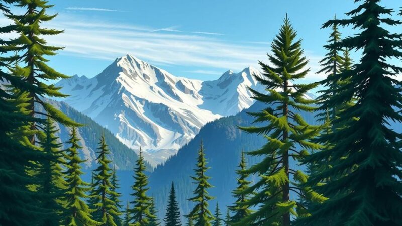 Роскошные канадские горы с облаками и соснами, символизируют дипломатические встречи.