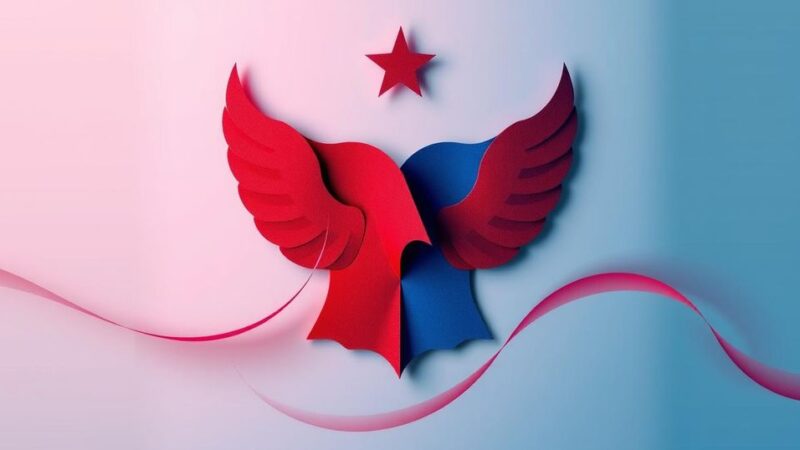 Символическое изображение разногласий в политике с красным и синим цветами, отражающими республиканскую партию.