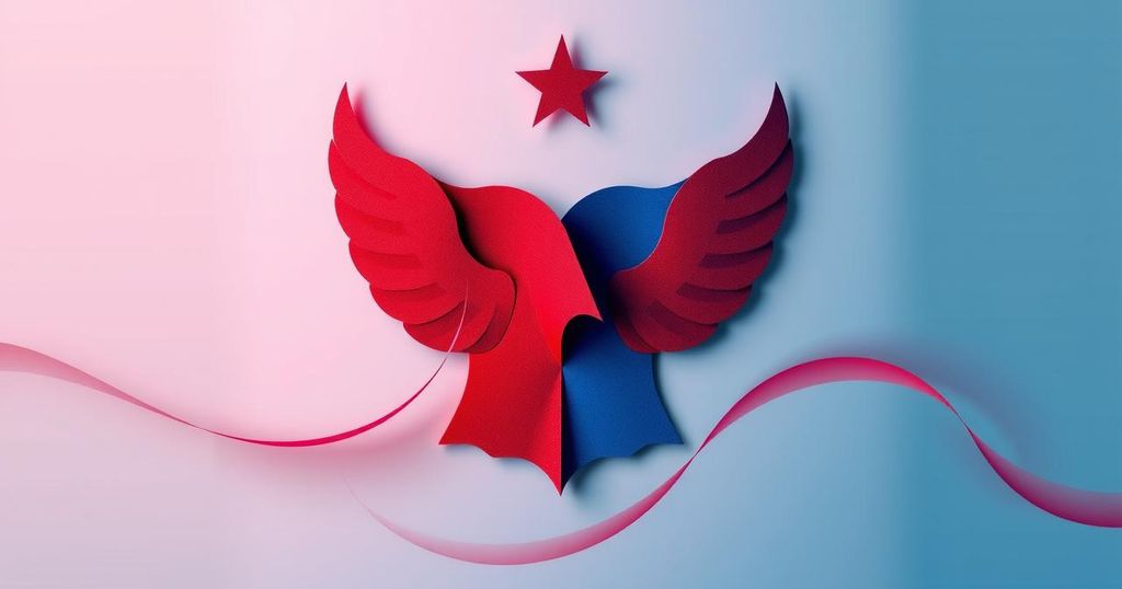 Символическое изображение разногласий в политике с красным и синим цветами, отражающими республиканскую партию.